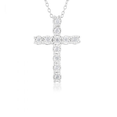 1/4 Carat Diamond Cross Pendant in Sterling Silver on 46cm Chain