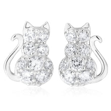 Load image into Gallery viewer, Sterling Silver Zirconia Sitting Cat Earrings