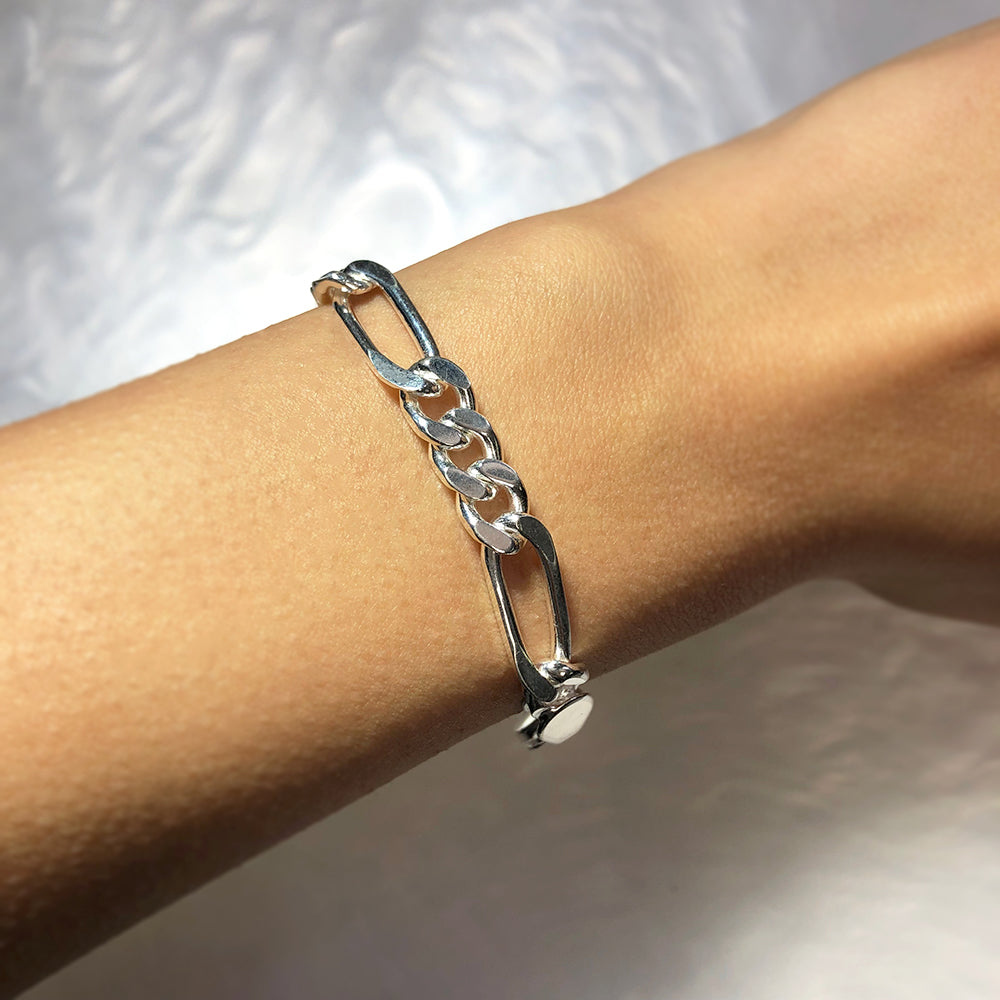 21cm Sterling Silver Figaro 200 Gauge 1:3 Bracelet