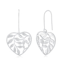 Load image into Gallery viewer, Sterling Silver Heart with Leaves Drop Earrings