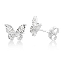 Load image into Gallery viewer, Sterling Silver Zirconia Butterfly Stud Earrings