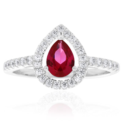 Sterling Silver Created Ruby and Zirconia Set Ring *Resize 1-2 Sizes Up*