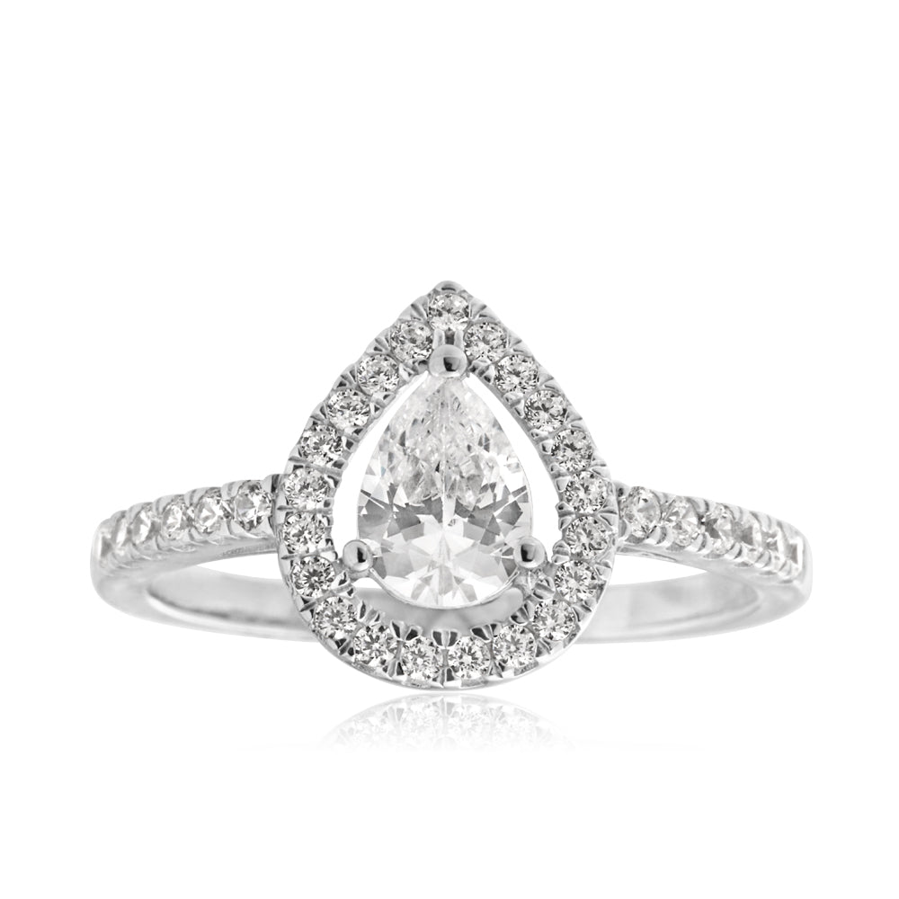 Sterling Silver Zirconia Pear Halo Ring *Resize 1-2 Sizes Up*