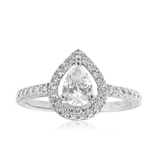 Load image into Gallery viewer, Sterling Silver Zirconia Pear Halo Ring *Resize 1-2 Sizes Up*