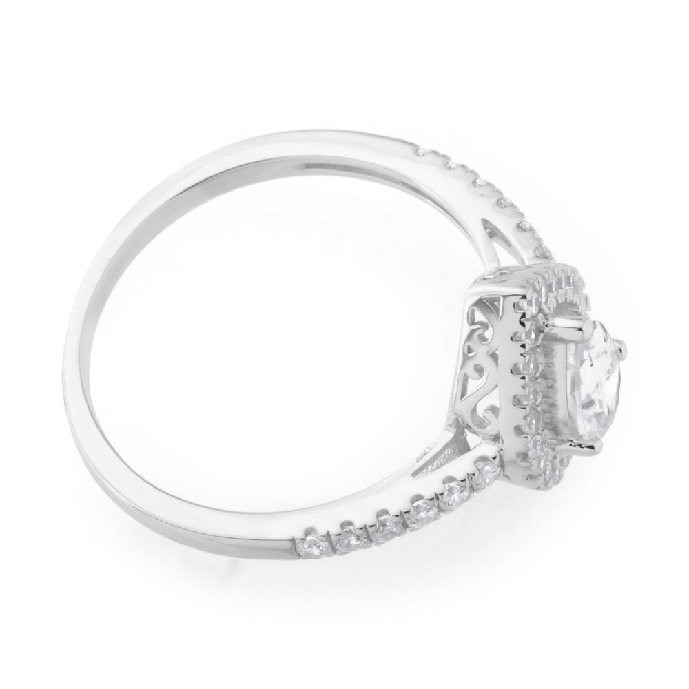 Sterling Silver Zirconia Pear Halo Ring *Resize 1-2 Sizes Up*