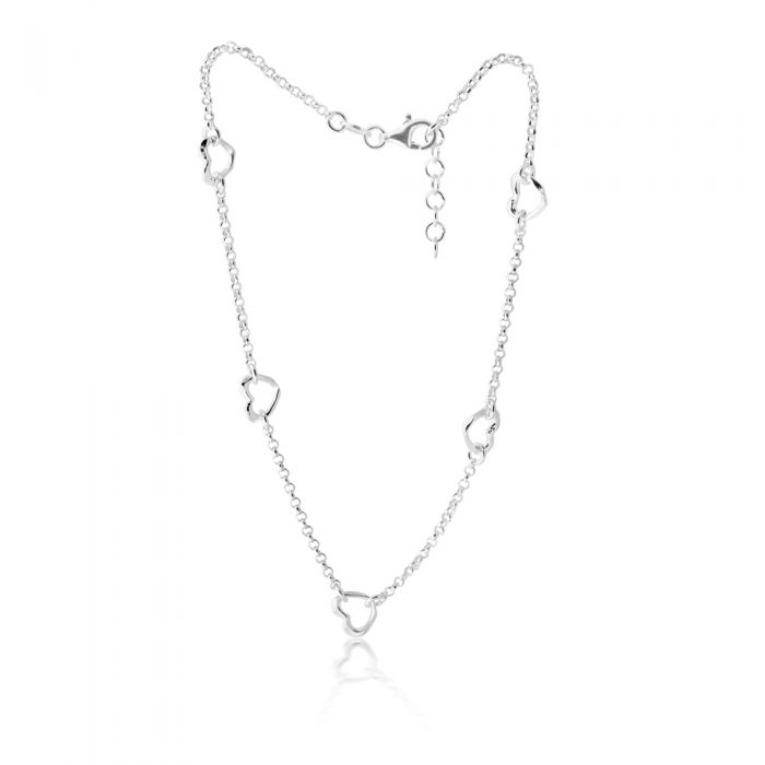 Sterling Silver Open Heart Charm Trace Link 25cm Anklet