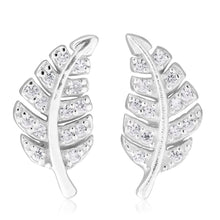 Load image into Gallery viewer, Sterling Silver Zirconia Leaf Stud Earrings