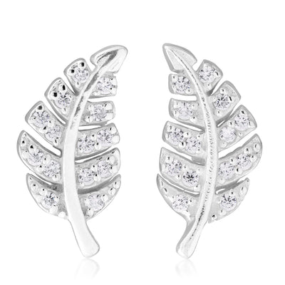 Sterling Silver Zirconia Leaf Stud Earrings