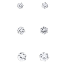 Load image into Gallery viewer, Sterling Silver Multi Size Zirconia 3 Stud Earring Set