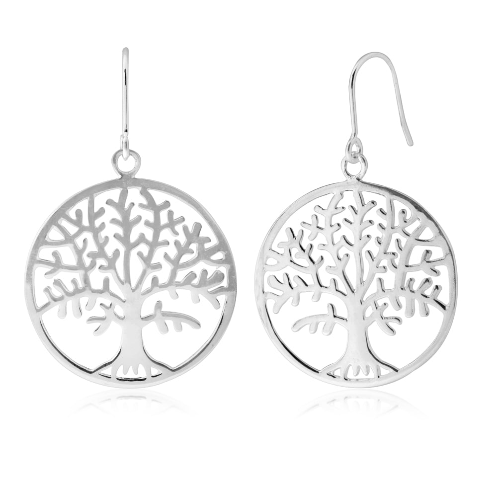 Sterling Silver Tree of Life in Circle Drop Earrings