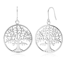Load image into Gallery viewer, Sterling Silver Tree of Life in Circle Drop Earrings