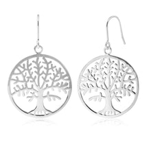 Load image into Gallery viewer, Sterling Silver Tree of Life in Circle Drop Earrings