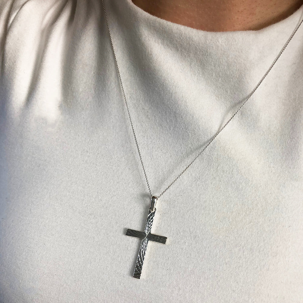 Sterling Silver Diamond Cut 35mm Cross Pendant