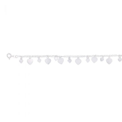 Sterling Silver 25cm Multi Heart Charm Anklet