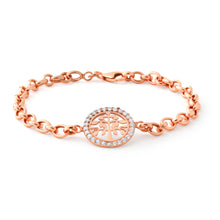 Load image into Gallery viewer, Sterling Silver Rose Plated 19cm Fancy Zirconia Disc on Belcher Bracelet