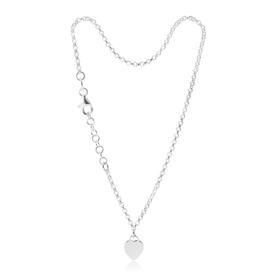 25cm Sterling Silver Heart Charm Trace Anklet