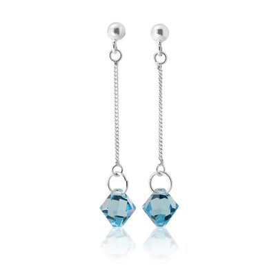 Sterling Silver Crystal Blue Bead Stud Drop Earrings
