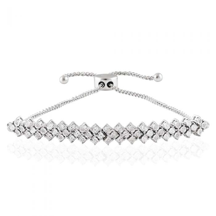 Sterling Silver 27 Diamonds Slider Bracelet