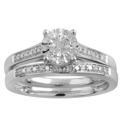 1/5 Carat Diamond Bridal Ring Set in Sterling Silver