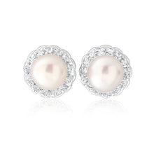 Load image into Gallery viewer, Sterling Silver Freshwater Pearl and Zirconia Stud Earrings
