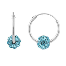 Load image into Gallery viewer, Sterling Silver Blue Crystal Slider on Hoops
