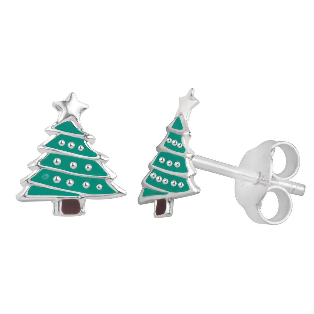 Sterling Silver Christmas Tree Stud Earrings