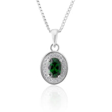Load image into Gallery viewer, Sterling Silver Created Emerald and Zirconia Oval Pendant
