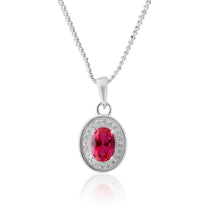 Load image into Gallery viewer, Sterling Silver Created Ruby and Zirconia Oval Pendant
