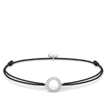 Load image into Gallery viewer, Black Leather and Sterling Silver Thomas Sabo Zirconia circle Bracelet