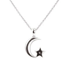 Load image into Gallery viewer, Sterling Silver 1 Diamond Moon and Star Pendant on 45cm Silver Chain