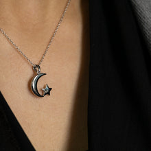 Load image into Gallery viewer, Sterling Silver 1 Diamond Moon and Star Pendant on 45cm Silver Chain