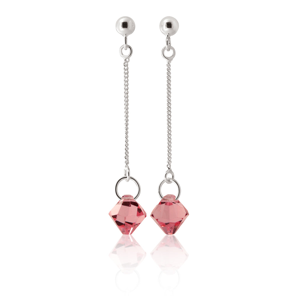 Sterling Silver Crystal Pink Bead Drop Earrings