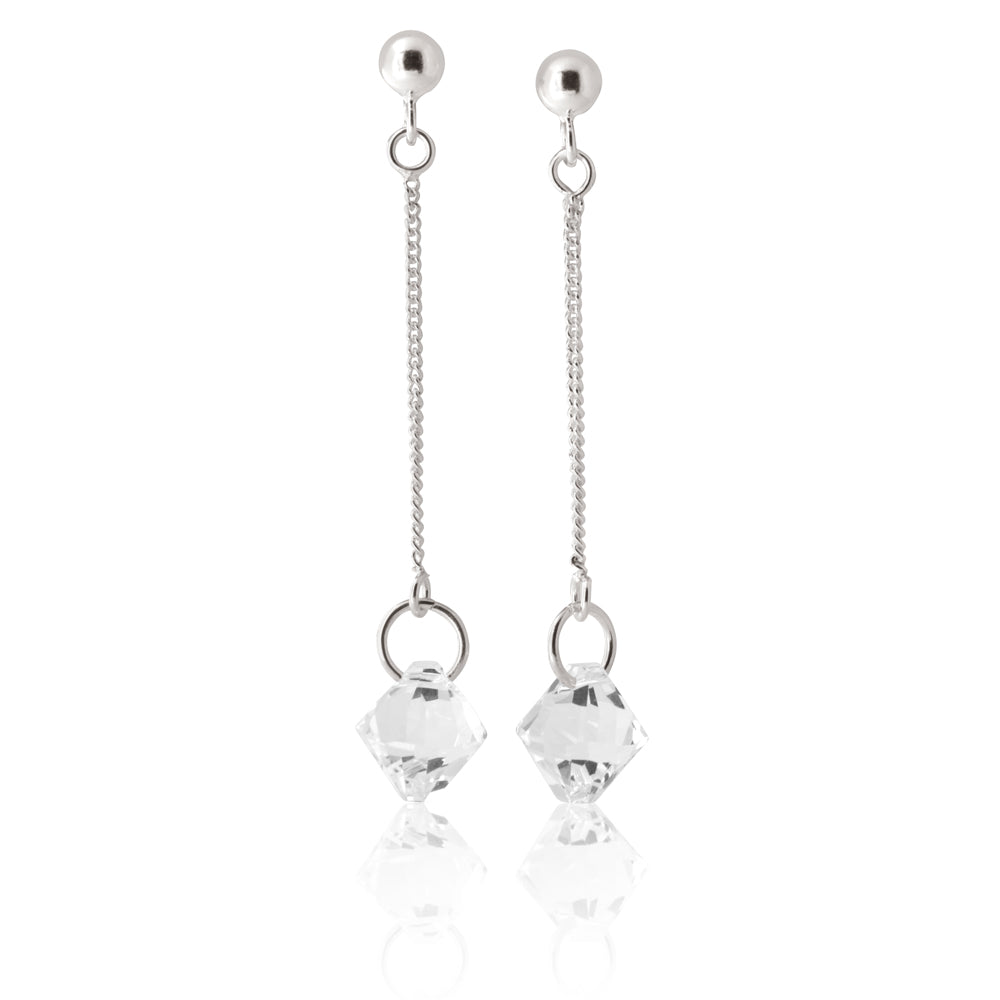 Sterling Silver Crystal White Bead Drop Earrings
