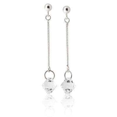 Sterling Silver Crystal White Bead Drop Earrings