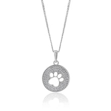 Load image into Gallery viewer, Sterling Silver Paw Print Zirconia Disc Pendant