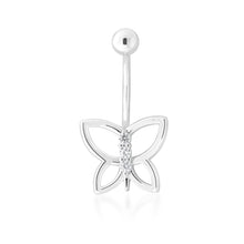 Load image into Gallery viewer, Sterling Silver Belly Bar Zirconia Butterfly