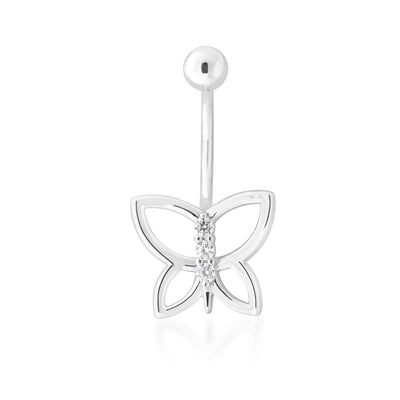 Sterling Silver Belly Bar Zirconia Butterfly