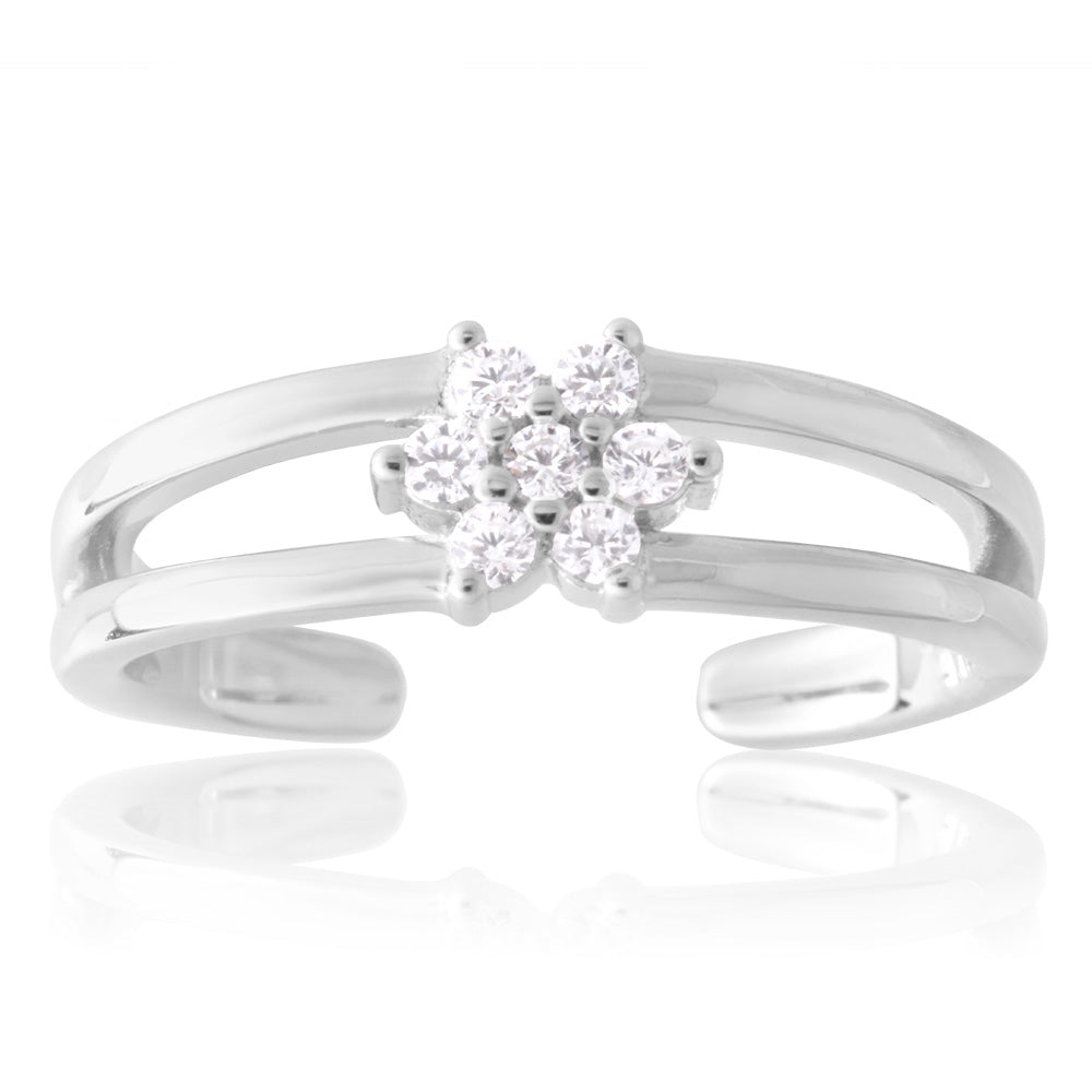 Sterling Silver Toe Ring Zirconia Flower