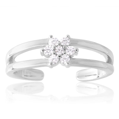 Sterling Silver Toe Ring Zirconia Flower