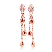 Load image into Gallery viewer, Sterling Silver Rose Plated Zirconia Double Chain Drop Earrings