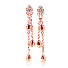 Load image into Gallery viewer, Sterling Silver Rose Plated Zirconia Double Chain Drop Earrings