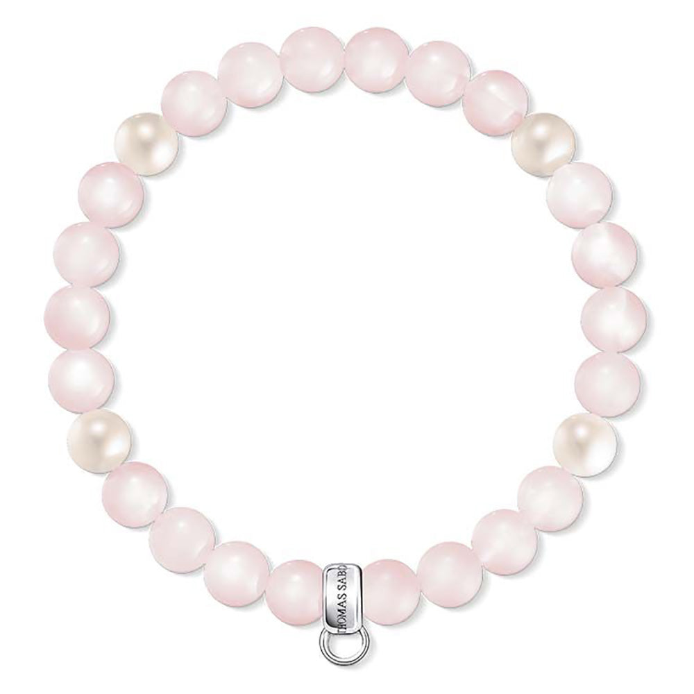 Sterling Silver Thomas Sabo Charm Club Rose Quartz Pearl Bracelet 15.5cm