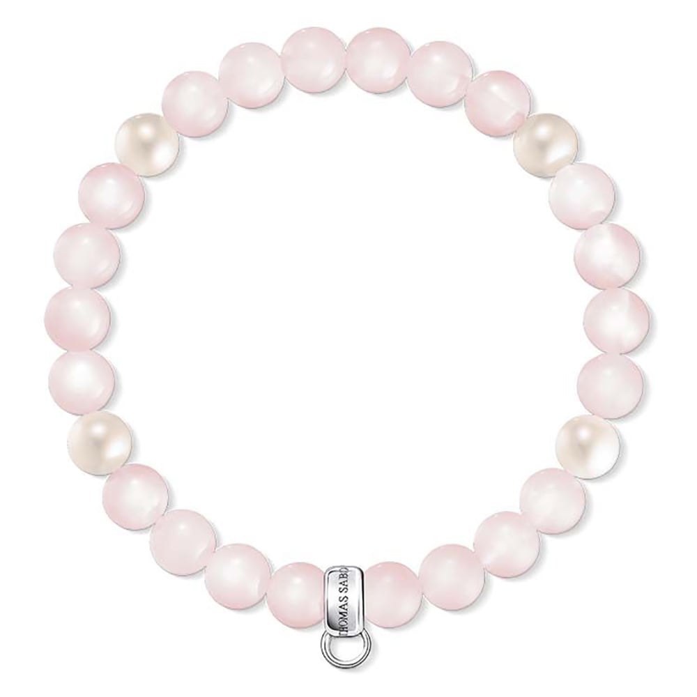 Sterling Silver Thomas Sabo Charm Club Rose Quartz Pearl Bracelet 15.5cm