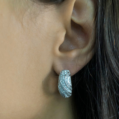 Sterling Silver 1x Diamond and Zirconia Fancy Hoop Earrings
