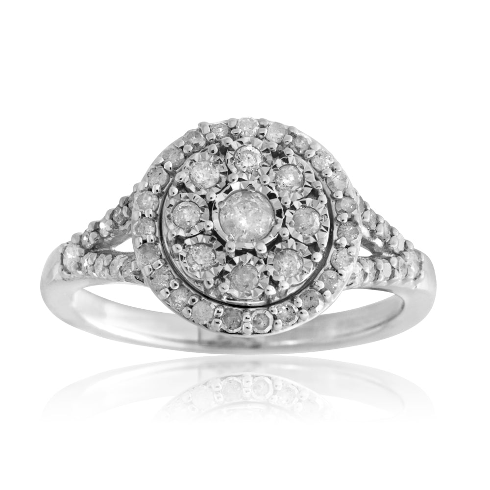 Silver 1/2 Carat Cluster Dress Ring with 50 Brilliant Diamonds