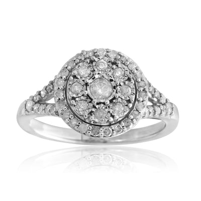 Silver 1/2 Carat Cluster Dress Ring with 50 Brilliant Diamonds