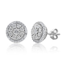 Load image into Gallery viewer, Silver 1/2 Carat Stud Diamond Earrings with 68 Brilliant Diamonds