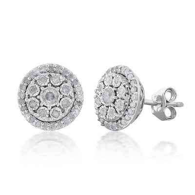 Silver 1/2 Carat Stud Diamond Earrings with 68 Brilliant Diamonds