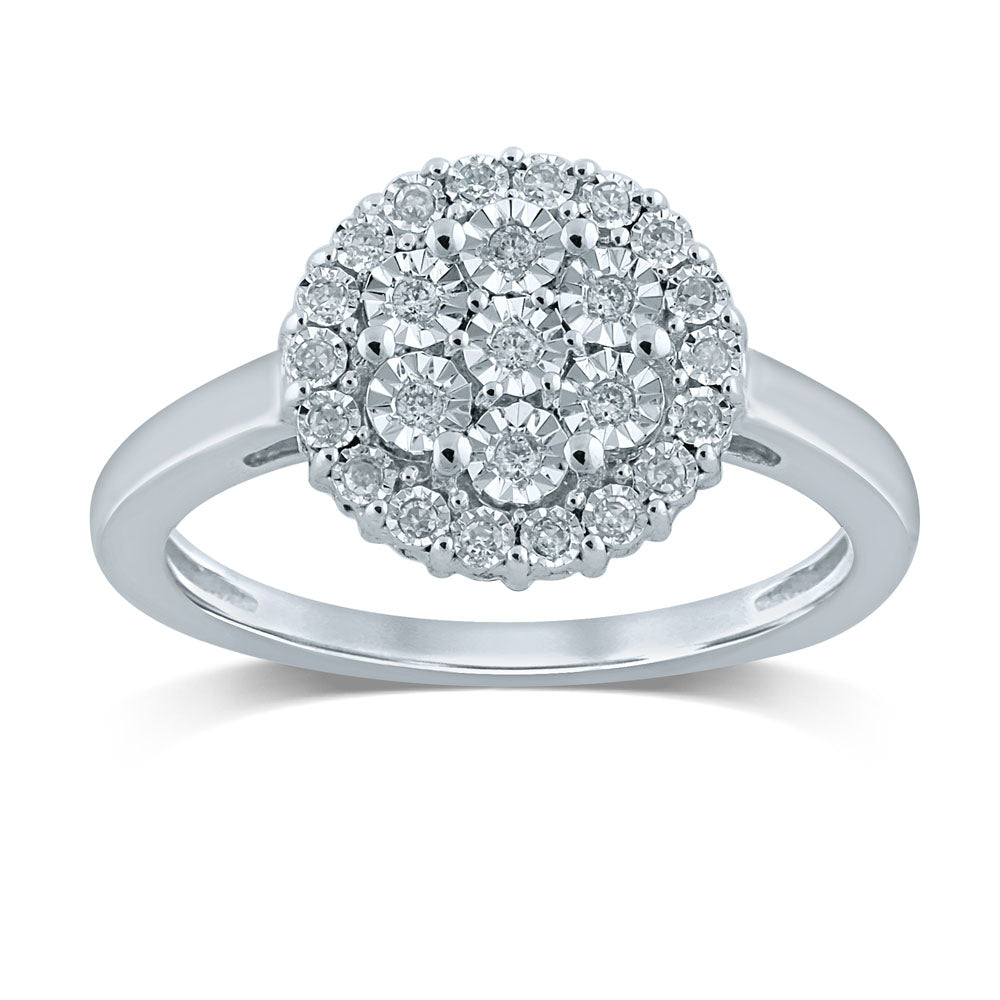 Silver 0.10 Carat Cluster Dress Ring with 25 Brilliant Diamonds
