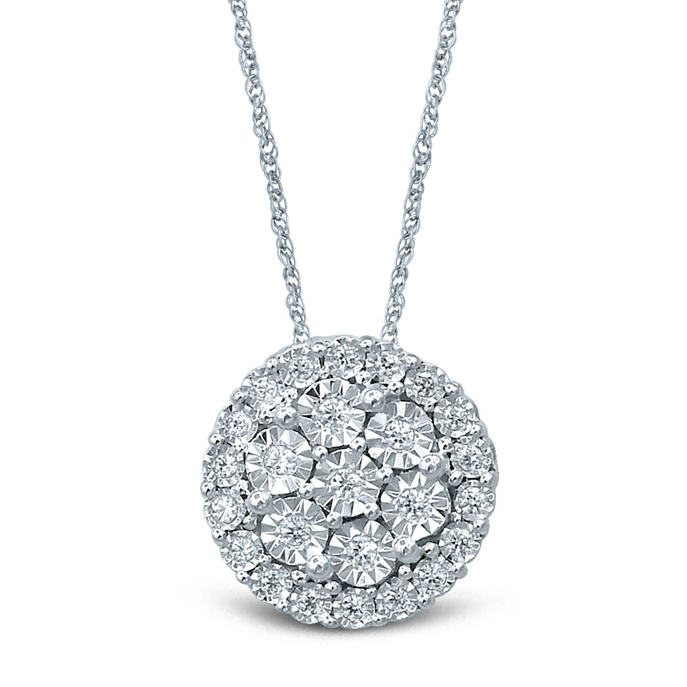 Silver 0.10 Carat Pendant with 25 Brilliant Diamonds on 45cm Chain